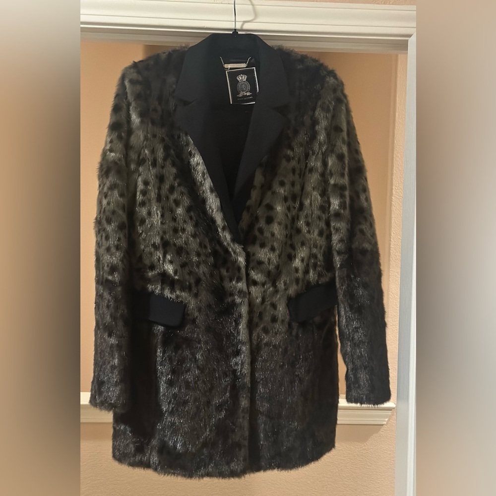 JUICY COUTURE LOS ANGELES Faux‎ Animal Print Wool Blend Ombré Coat Mob Wife M.